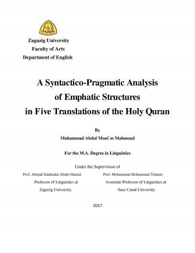 A Syntactico-Pragmatic Analysis of Emphatic Structures in Five Translations of the Holy Quran